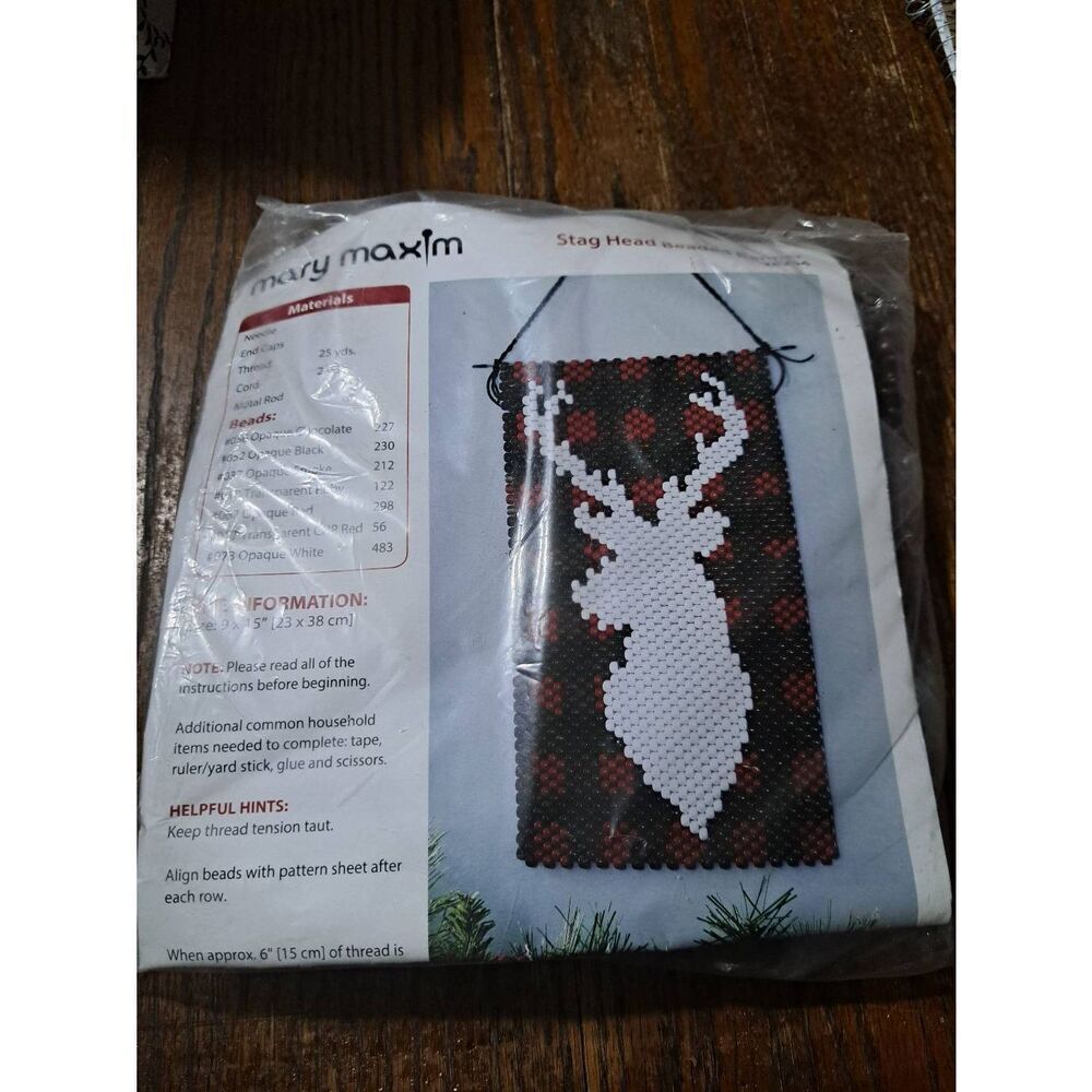 New Mary Maxim Stag Head Beaded Banner Craft Kit DIY Christmas Holiday Crafts